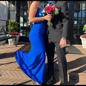 Royal blue strapless prom dress
